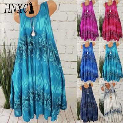 Vestido Feminino de Verão Sem Mangas com Estampa Floral e Decote Redondo