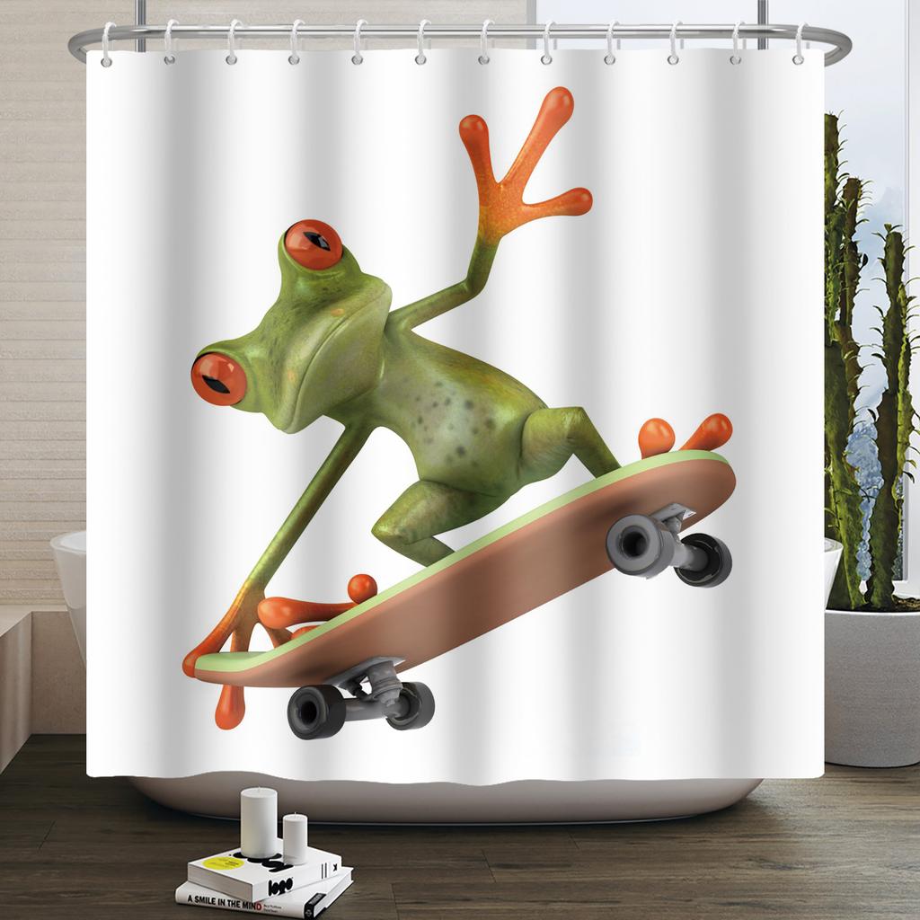 Lustiger Frosch Duschvorhang für Badezimmer Pilz Schmetterling Floral Grüne Pflanze Cartoon Tier Wasserdicht Polyester Duschvorhang