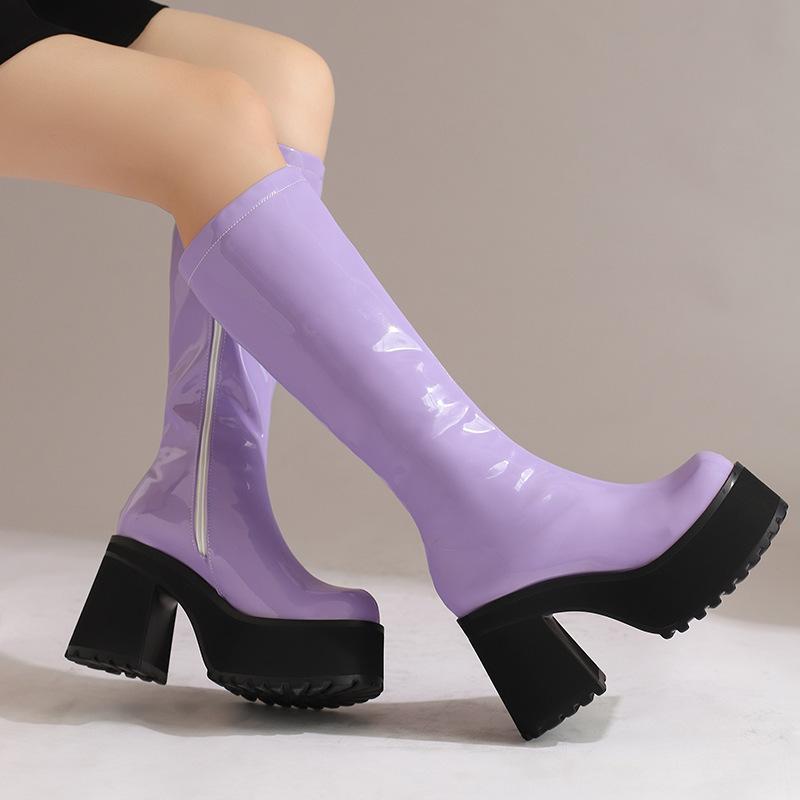 Outer Single Autumn and Winter Punk Style Thick-soled Large-size Zipper High-heeled High Boots
