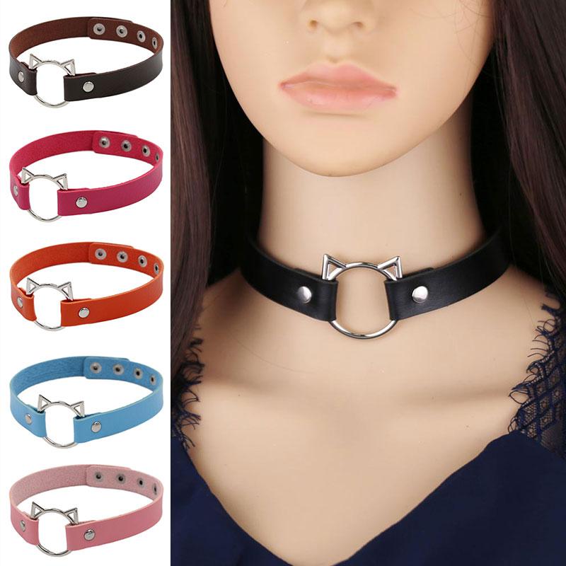 Charm PU Leather Gift Round Jewelry Necklaces Trendy Choker Harajuku Cat Head Women Punk Gothic Vintage