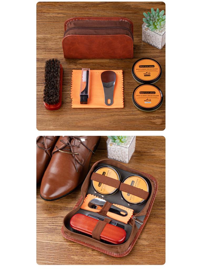 Love Orange 7-Piece Horsehair Brush Shoe Polish & Leather Care Set - Black & Colorless Cleaner with Maintenance Tools