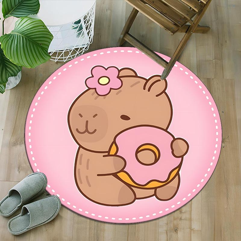 1pc Capybara Carpet, Round Rug, Comfortable, Suitable for Entryways, Living Rooms, Office, And Bedrooms, Christmas Decoration