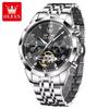 OLEVS 6620 Man Automatic Mechanical Watch Stainless Steel Band Waterproof Luminous Double Calendar Moon Phase Wristwatch for Men