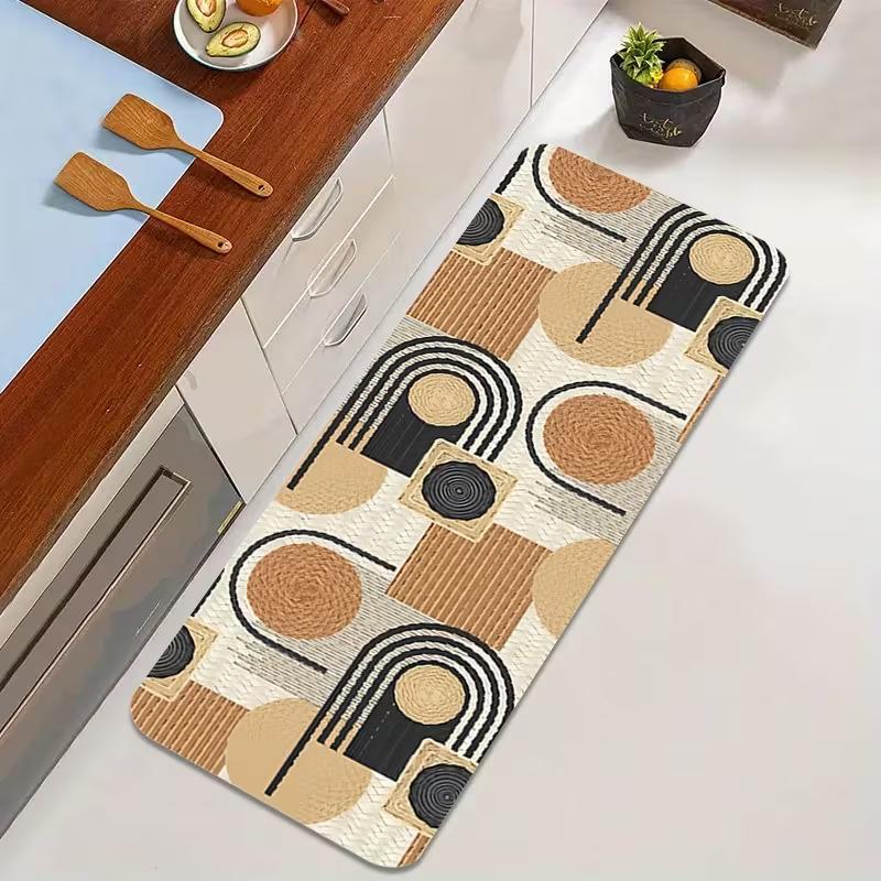 Mid Century Geometric Arch Kitchen Runner Rug Anti Slip Neutral Tone Floor Mat Modern Minimalist Long Hallway Carpet