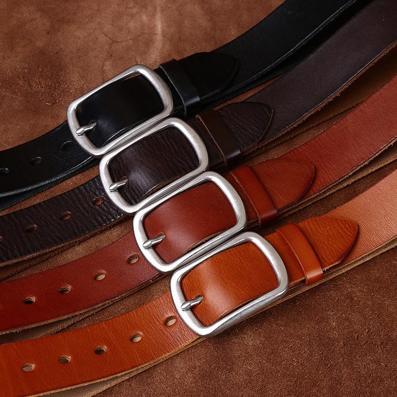 Matte Stainless Steel Buckle Retro Leather First Layer Cowhide Belt Men'S Versatile Simple Casual Jeans Belt Men'S