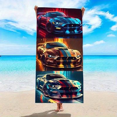 1 Stück Ultra-Großes 3-in-1 Größe 3D Rennwagen Grafik Strandtuch - Weich, Saugfähig, Schnelltrocknende Mikrofaser, Maschinenwaschbar