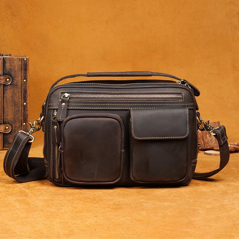 Borsa a tracolla e a spalla da uomo in vera pelle retrò - Borsa da viaggio in pelle Crazy Horse