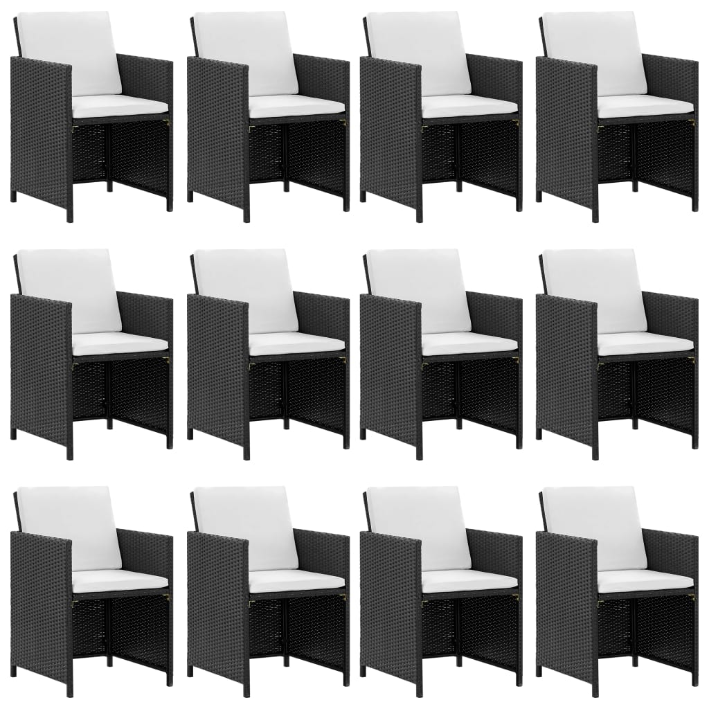 13 Piece Garden Dining Set with Cushions Poly Rattan Black