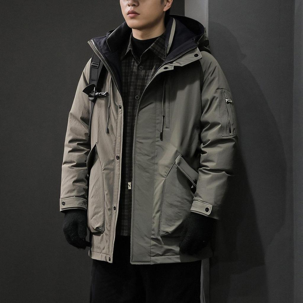 Men's Hooded Windproof Down Jacket - 2025 Winter Style, Thickened Mid-Length White Duck Down Outerwear