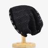 Spring Summer Lace Jacquard Elastic Double-Layer Mesh Breathable Thin Versatile Stylish Solid Color Adjustable Beanie Hat