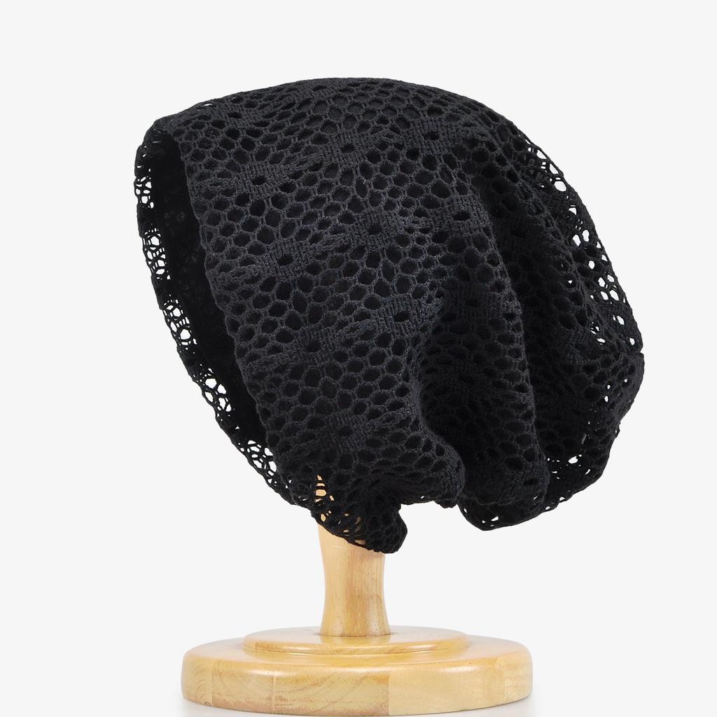 Spring Summer Lace Jacquard Elastic Double-Layer Mesh Breathable Thin Versatile Stylish Solid Color Adjustable Beanie Hat
