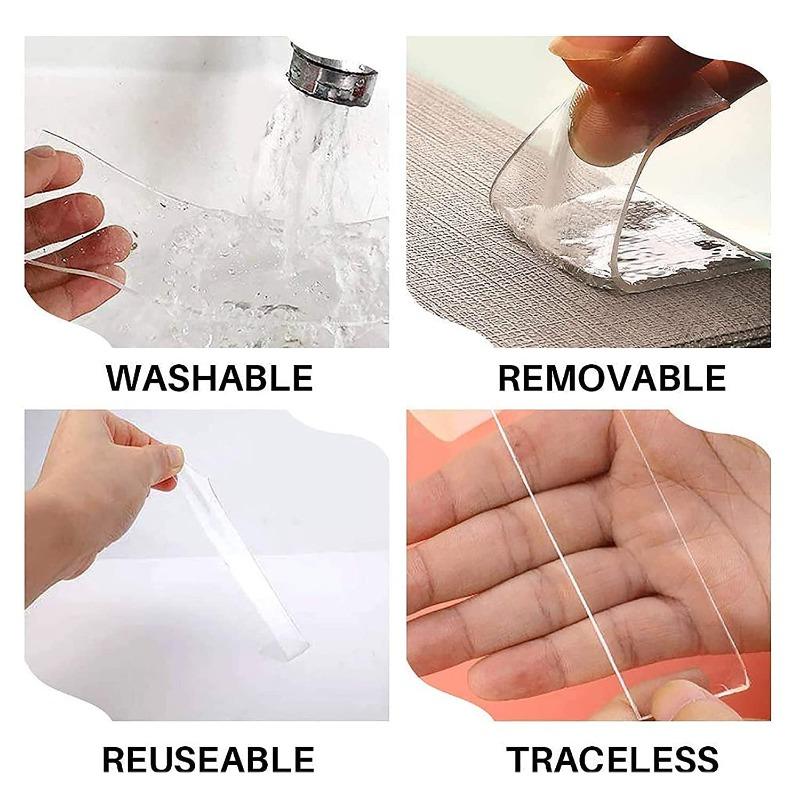 Double-Sided Adhesive Tape Extra Strong Sticky Removable Traceless Reusable Washable Nano Transparent Tapes for Home Carpet Wall