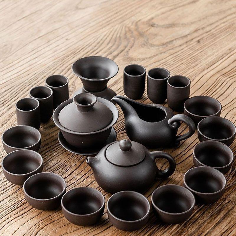 Original Purple Clay Small Tea Set: Ceramic Teapot, Lid Bowl, and Tea Cups for Office or Home Gongfu Brewing.