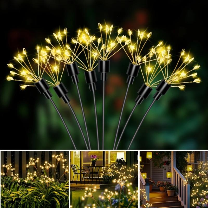 Solar Firework Lights Warm White 60LEDs Outdoor Garden Decor Christmas New Year Garland Holiday Ornament for Patio Yard Lawn
