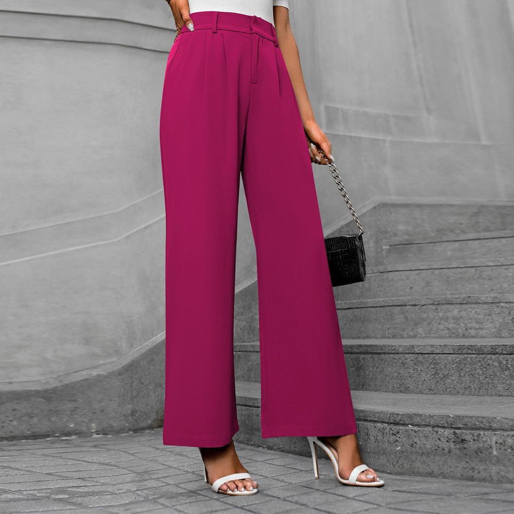 Lässiges Temperament Pendlerhose mit hoher Taille Lose gerade lange Hose mit weitem Bein für Damen