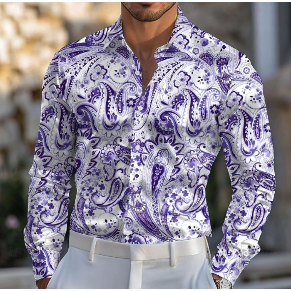 Men's Distressed Floral Printed Long Sleeve Shirts Casual Cardigan New Button Holiday Fashion Shirts
