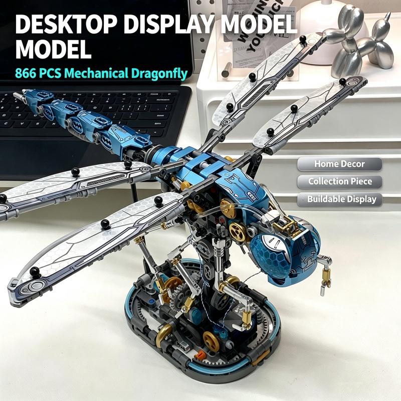 866PCS Mechanical Dragonfly Building Blocks,LED Collectible Insect Model Movable Wings for Adult Hobbyists Birthday Christmas