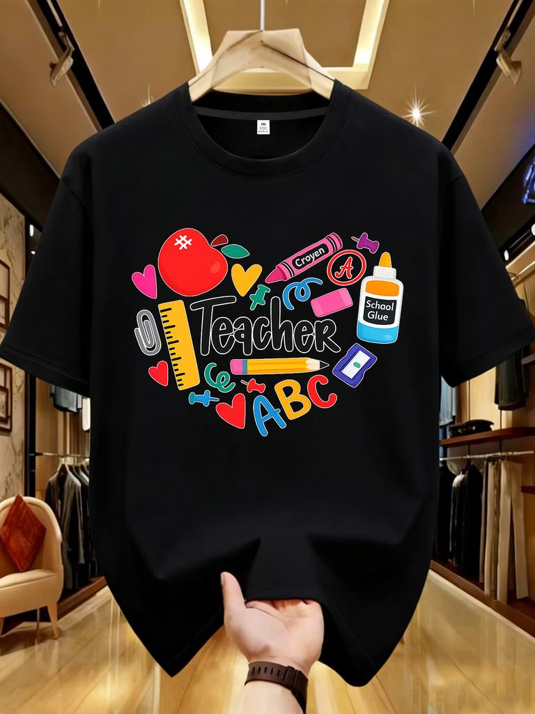 Wzm1041115creative Letter Printed Plus Size Unisexs Round Neck Summer Casual Short Sleeved Street Fashion Versatile Tshirt