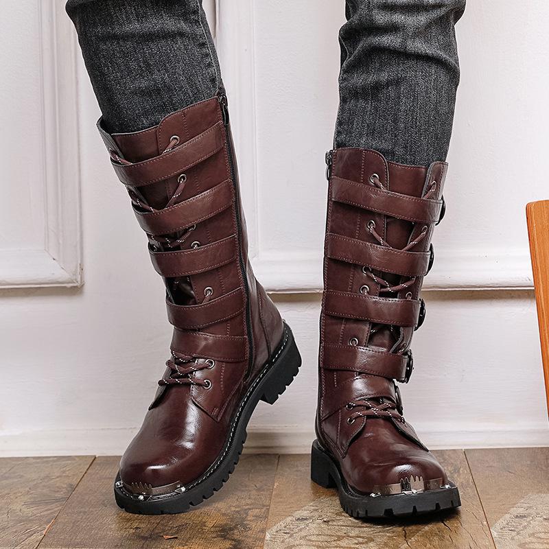 Men's Large High-Top Martin Boots - Trendy, Versatile Leather British Style with Side Zip