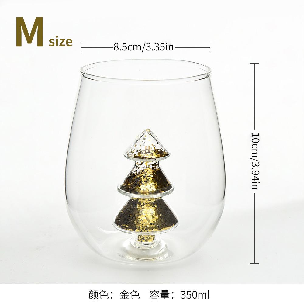 Creative Christmas Tree Glass Cup with 3D Colorful Glitter for Milk Juice Water