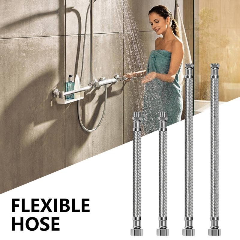 4Pcs Flexible Stainless Steel Braided Hoses 3/8Inch Corrosion Resistant Connector For Water Faucet Connection Enduring