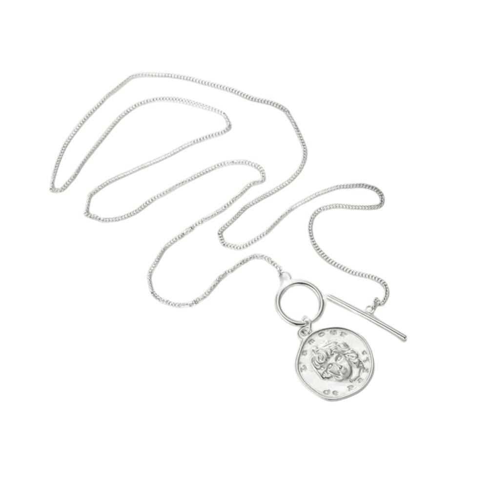 

European and American cold wind autumn and winter sweater chain round brand necklace women, long niche portrait pendant OT buckle necklace срібний