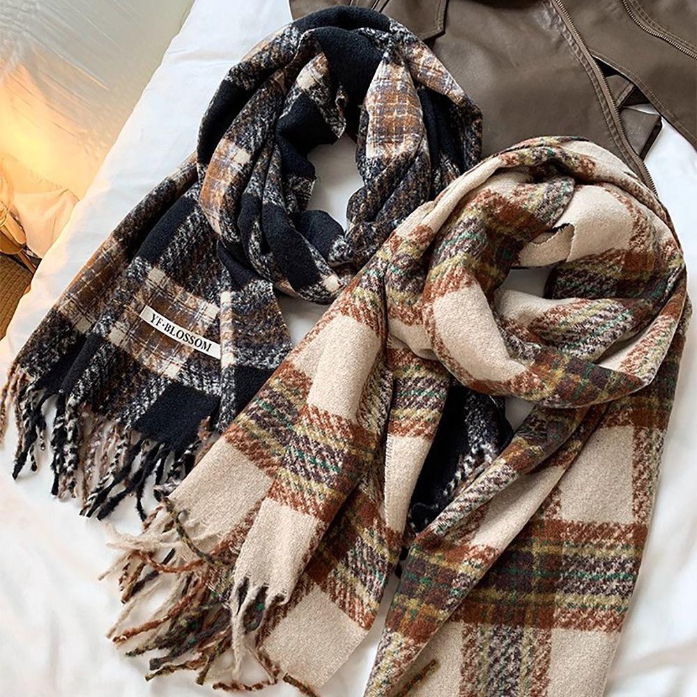 Tassel Thermal Neck Warmer Wool Long Scarves Korean Style Thickened Shawl for Women Girls Maiden