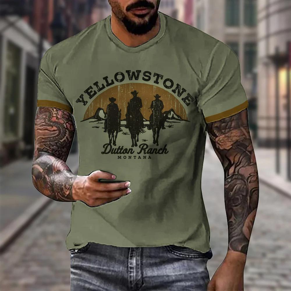 

Новая футболка в винтажном стиле для мужчин с принтом Йеллоустонского национального парка в 3D-стиле, ковбойская футболка большого размера с коротким рукавом, повседневная уличная одежда XL