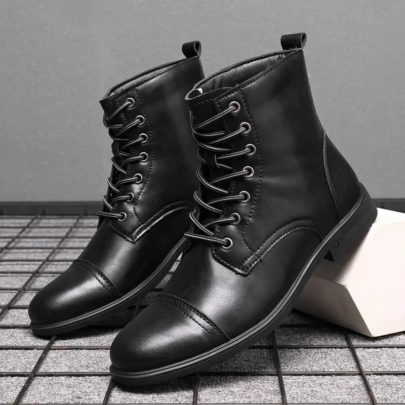 Fashion Men's Boots Plush Warm Men's Leather Boots Italian Style Men's Outdoor Boot Man Ankle Boots Shoes for Men Bota Masculina Zapatos