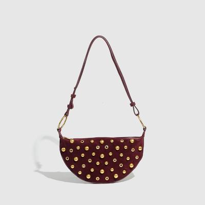 Designer Schoudertas met Studs Klinknagel Halve Maan Tas Nieuwe Dames Metalen Onderarmtas High-end Retro Klinknagel Polka Dot Schoudertassen