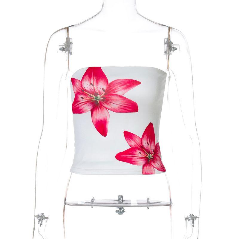 

Shemoda Stylish Print off-Neck Tube Top Tops Women s Summer Easiest for Match Stretch Silm Sexy Short Tops Red S