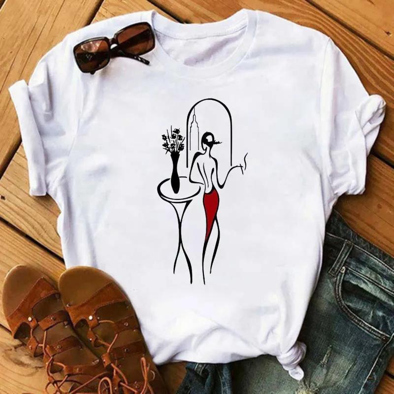 Women's Fashion Western Ballet Dancer Short Sleeve T-shirt Casual Elegant Summer Top Polyester Fabric Girl's Personality Sister