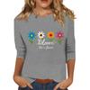 Women's Fashionable Casual Three Quarter Sleeve Printed Collar Pullover Top