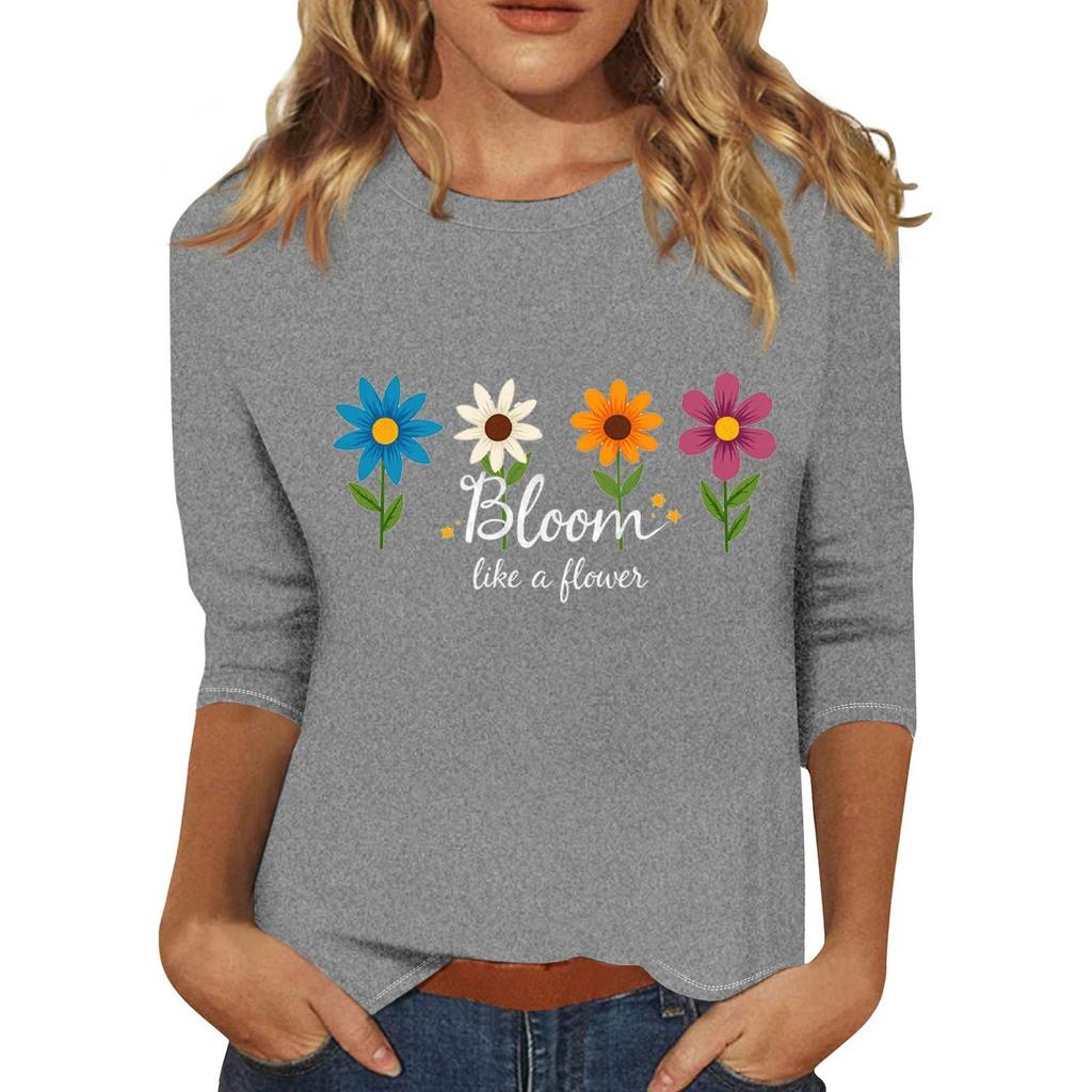 Women's Fashionable Casual Three Quarter Sleeve Printed Collar Pullover Top