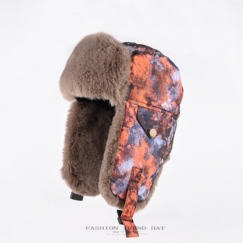 Camouflage Cap Men's and Women's Winter Velvet Thickened Thermal Ear Protection Cotton Hat Outdoor Cycling Pilot Locomotive Hat