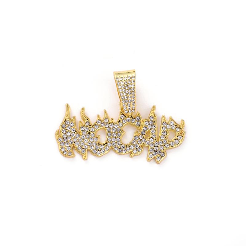 European and American Hip-hop Retro Flame Letter Pendant Men's Necklace Niche Personality Fashion Full Diamond Letter Versatile Necklace