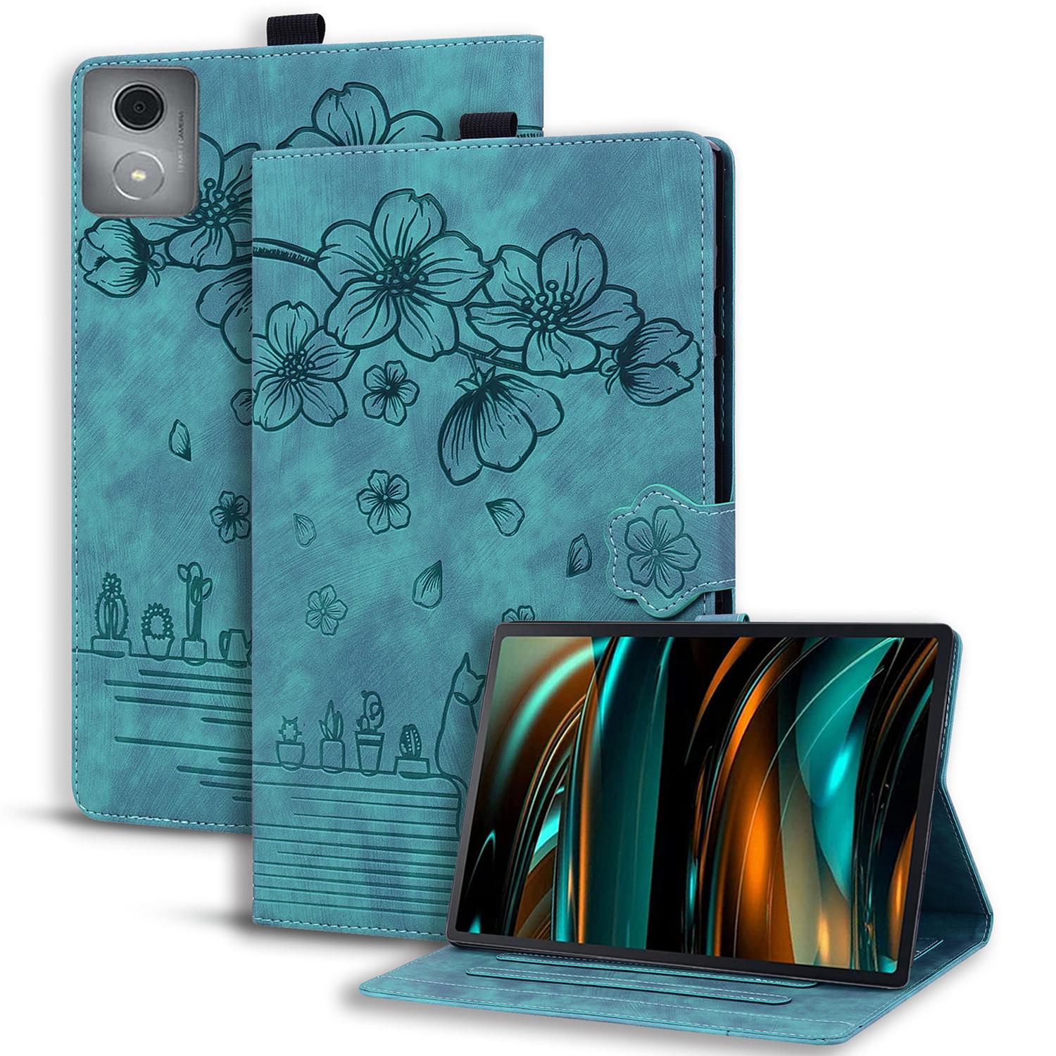 

For Lenovo Tab M11 Plus/Tab K11 Plus Case Leather Stand Tablet Cover Flower Cat Card Slots Green