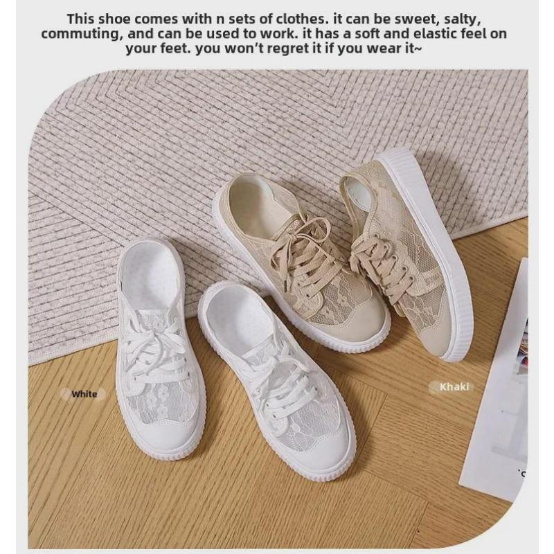2025 Summer New Trend Lace Mesh Breathable Mesh Hollow Canvas Shoes Casual Sports Small White Shoes Board Shoes