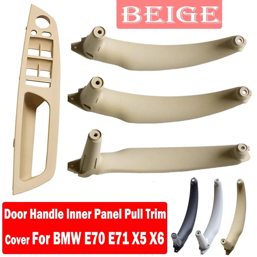 

Beige Genuine Leather Car Front Rear / Left Right Interior Door Handle Inner Panel Pull Trim Cover For BMW E70 E71 X5 X6 07-13 Black-Right-Rear