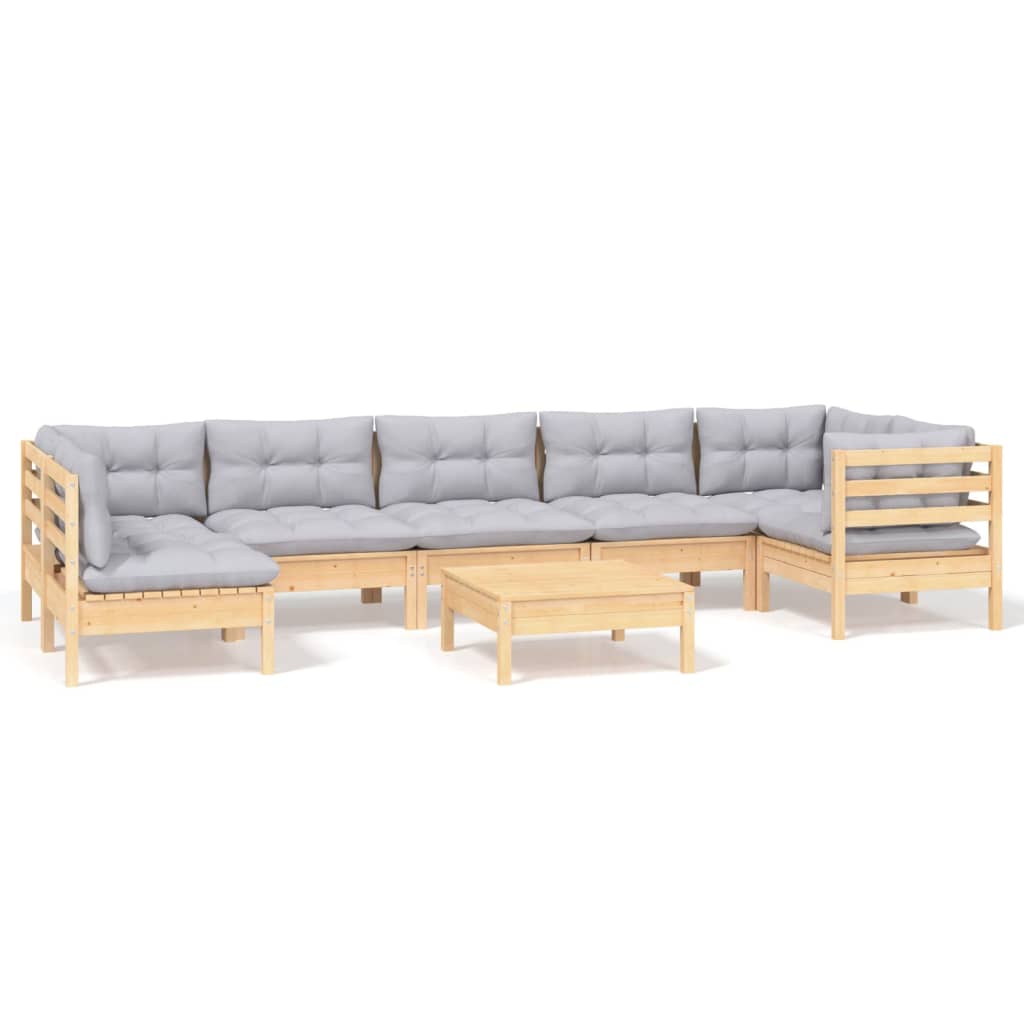 8 Piece Garden Lounge Set with Grey Cushions Pine Wood