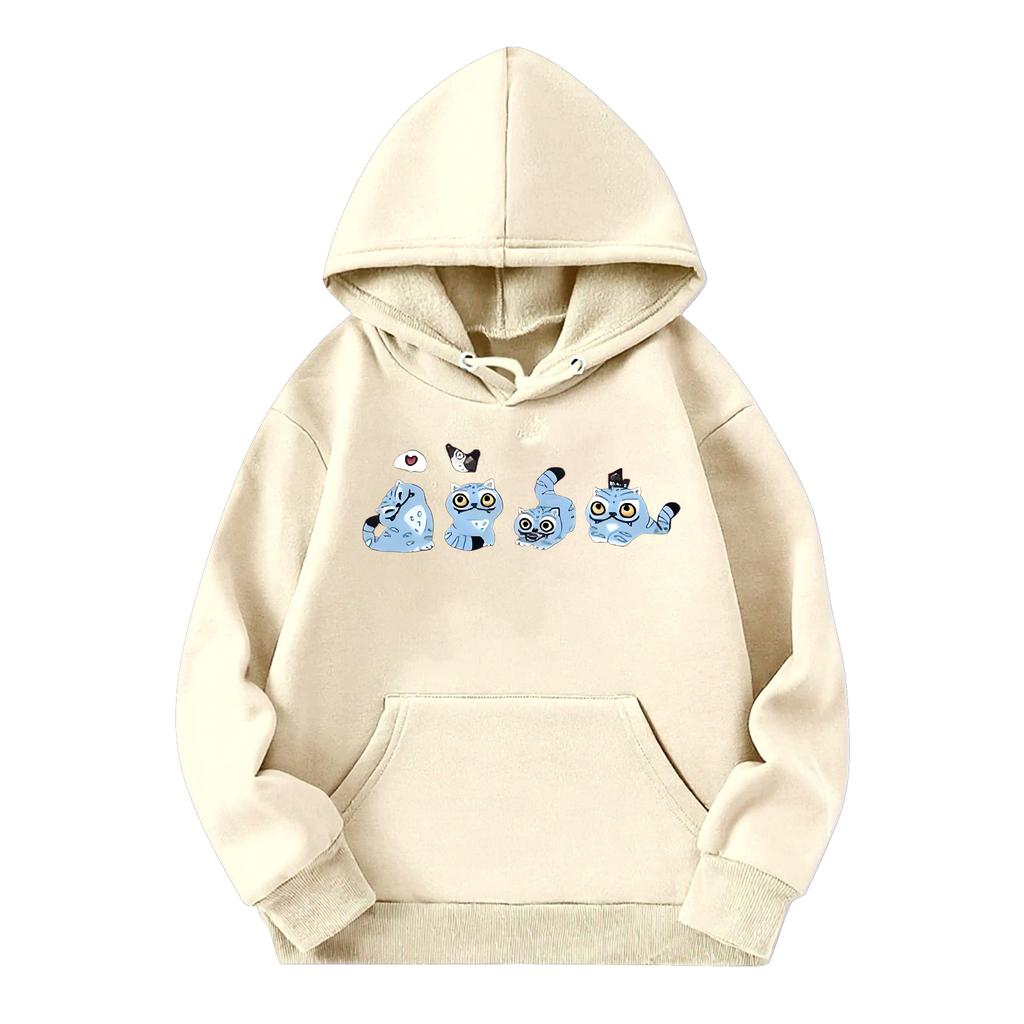 Children's Casual Round Neck Printed Pullover Long-sleeved Hooded Sweatshirt Top