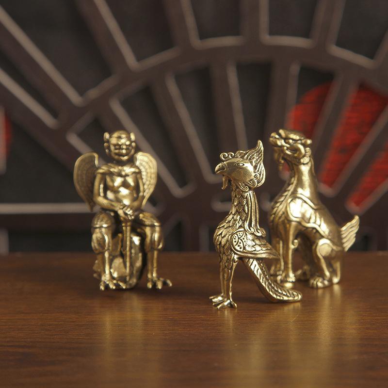 Brass Small Statue Desktop Ornament Chinese Mythical Beast Figurines Retro Home Feng Shui Decorations Crafts
