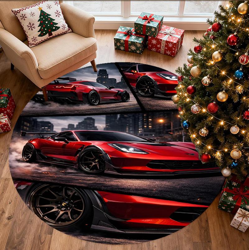 Chevrolet Corvette Desenli Yuvarlak Halı, İç/Dış Mekan Paspası, Piknik, Oyun Odası, Yatak Odası, Ofis, Oturma Odası, Ev Dekorasyonu Halısı, Doğum Günü Hediyesi