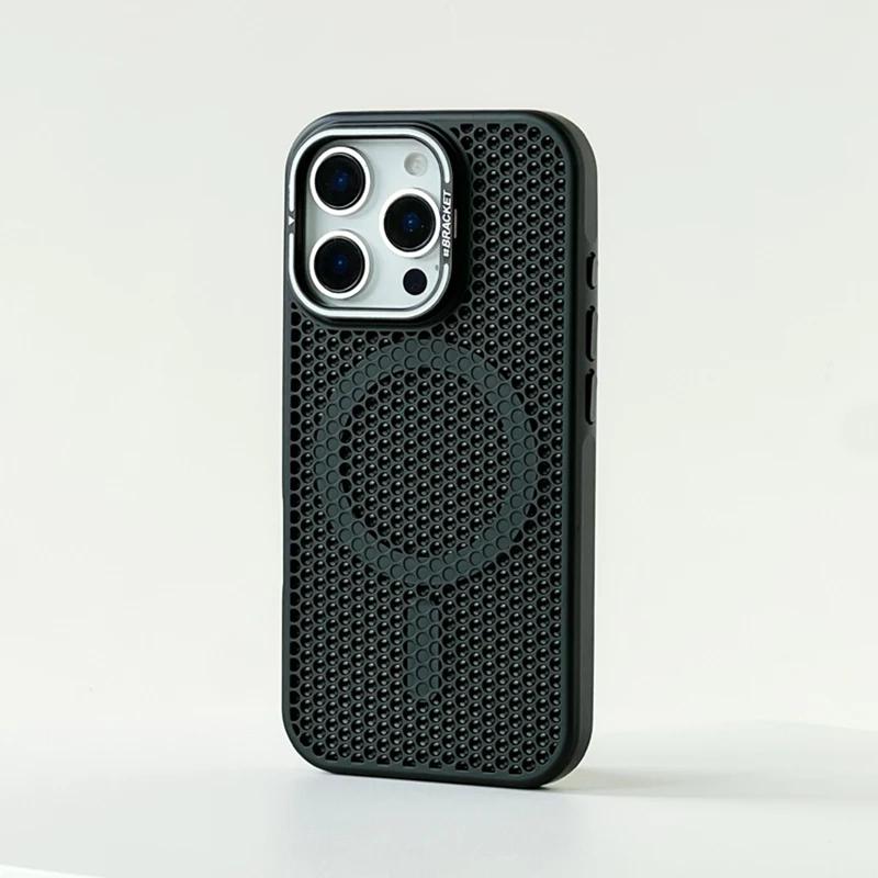 Honeycomb Grid Mesh Cooling for Magsafe Case for 16 17 Pro Max 15 14 13 12 11 Alloy Lens Bracket Wireless Charging Cover