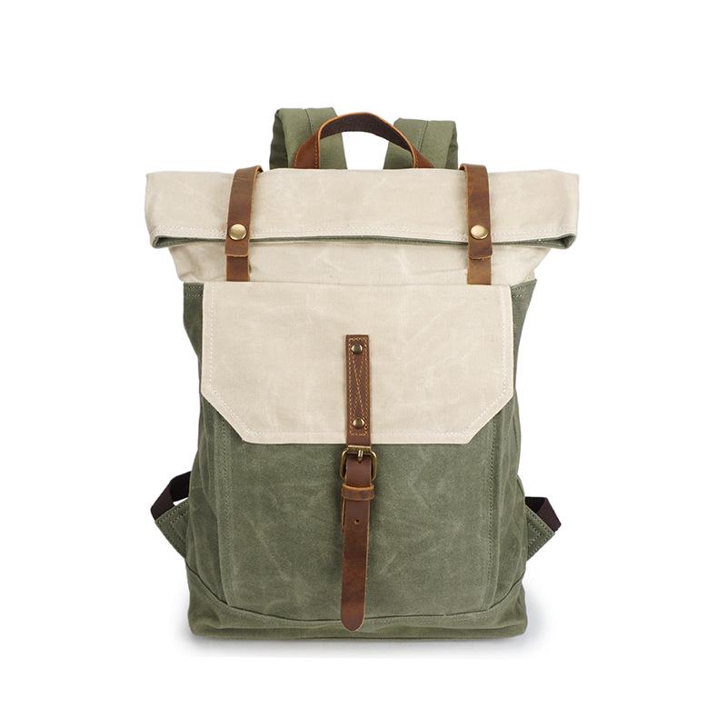 

Men s Water-Resistant Retro Canvas Backpack with Crazy Horse Leather for Travel, Outdoor, Casual, and Commuting.