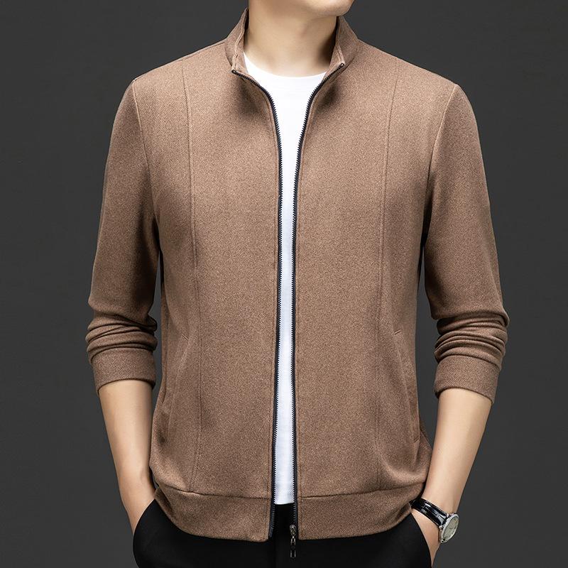 YINGAO Men's Stand Collar Zipper Cardigan Jacket - Autumn Solid Color Style