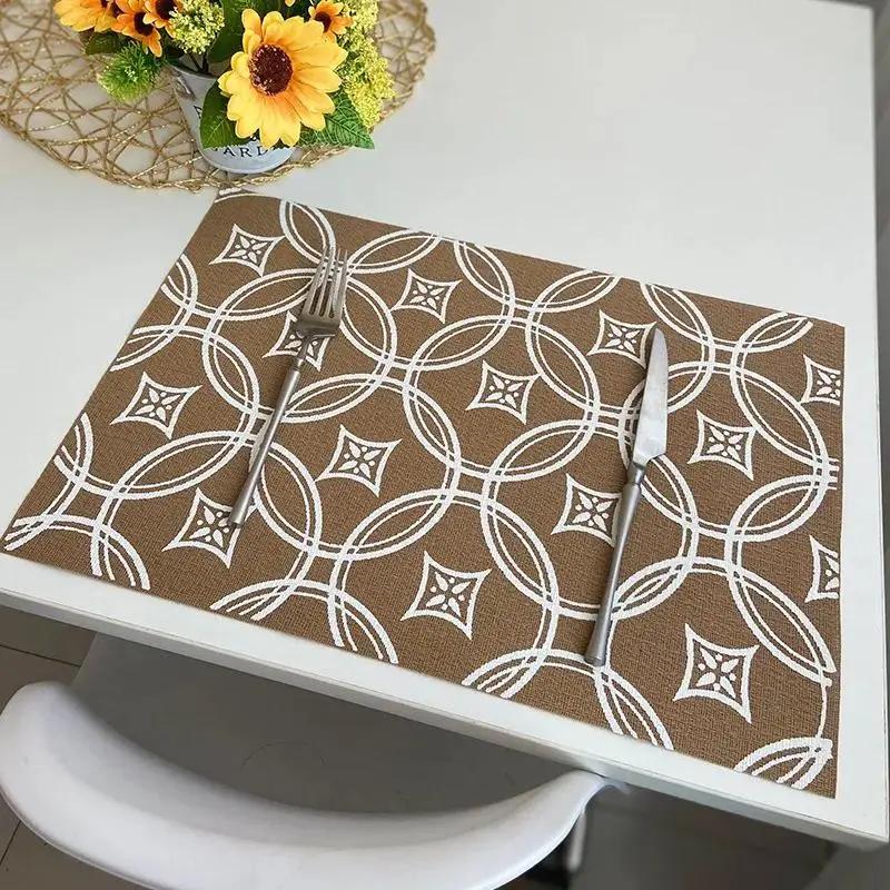 Jute PVC Placemat Square Imitation Hemp Retro Insulation Pad Nordic Washable Woven Meal Mat Placemat for Dining Table Decor Pad