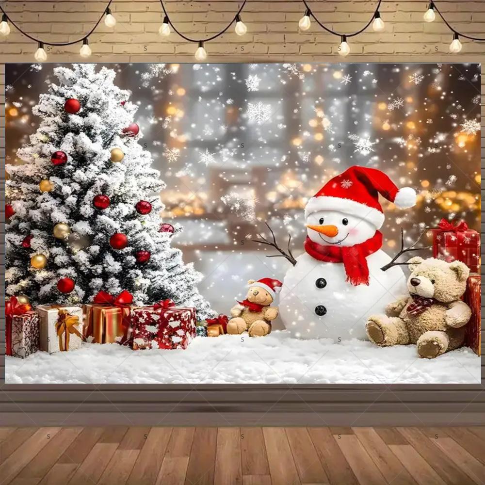 Merry Christmas Background Supplies Winter Snowman Santa Claus Backdrop Xmas Tree Party Decoration Christmas Photography Props