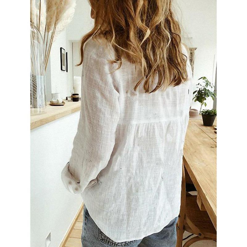 Women's Loose Button Down Shirt Long Sleeve Collared Casual Oversized Blouse