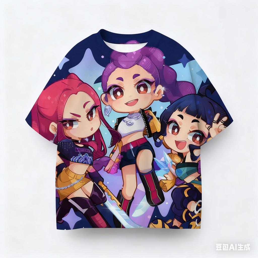 KPop Demon Hunter Huntrix Short Sleeve, Kids Princess Girls' Fashion, Spring Autumn Sports Sweaters, Children's Tops